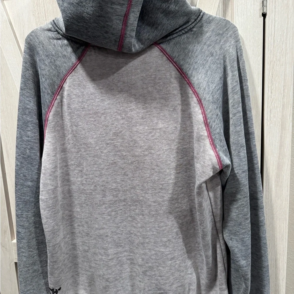 Gray and Pink Hooded Sweatshirt with Cross Design by Cowgirl Hardware. - Picture 3 of 7